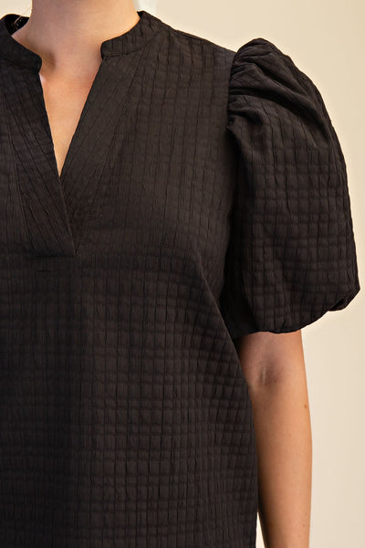 Helen V-Neck Puff-Sleeve Textured Top