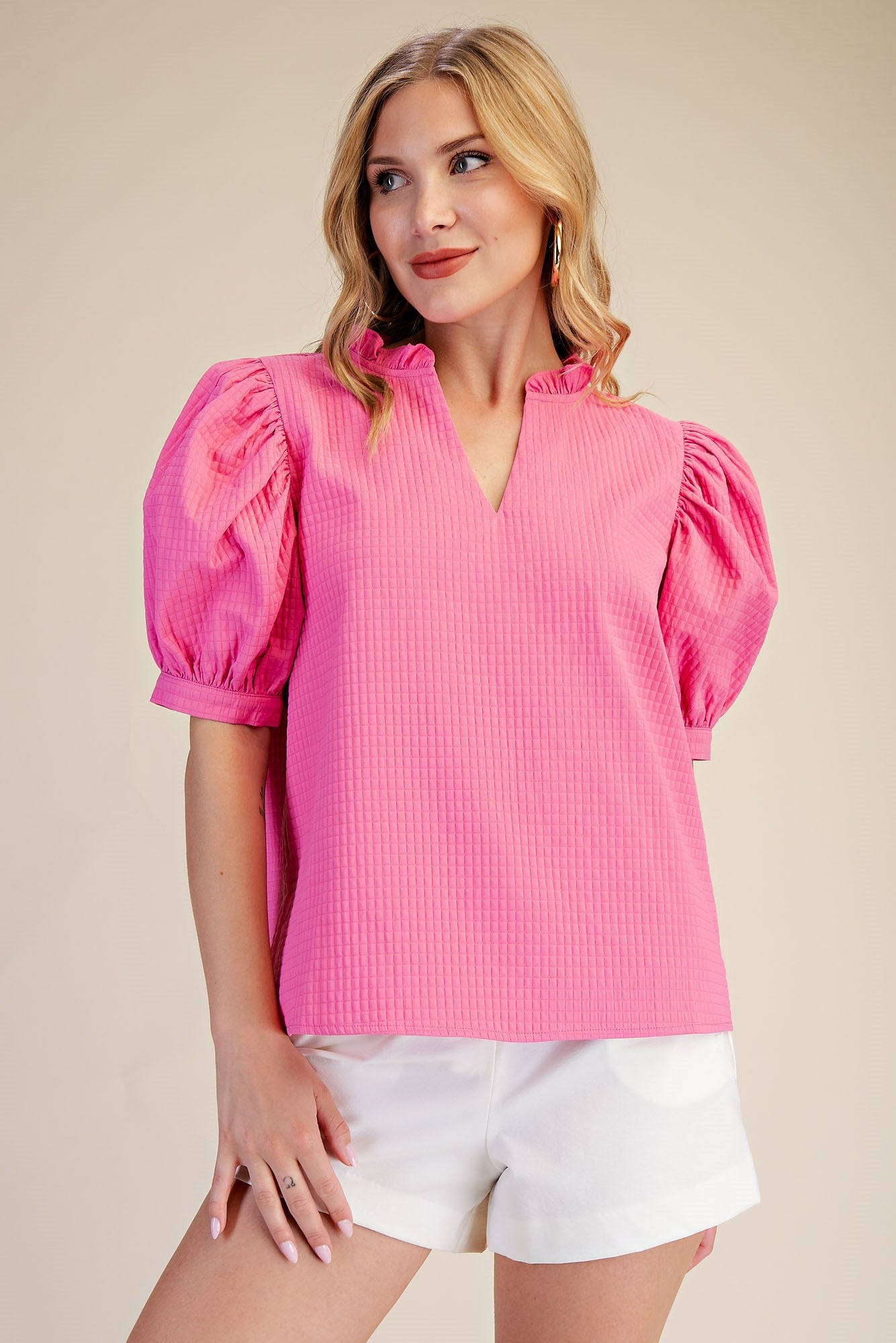 Lily Ruffle V-Neck Puff Sleeve Top