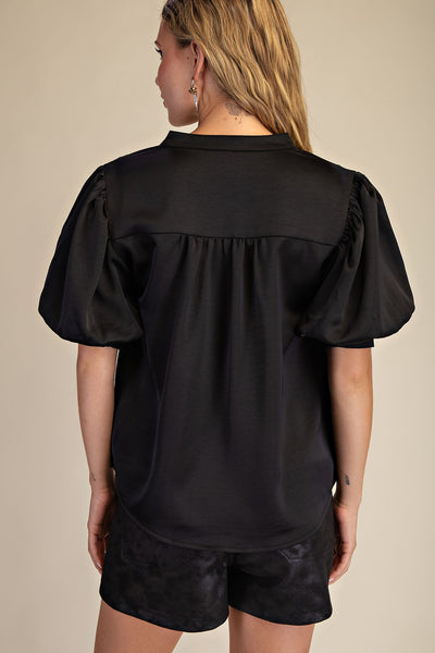 Charlie V-Neck Puff Sleeve Satin Top