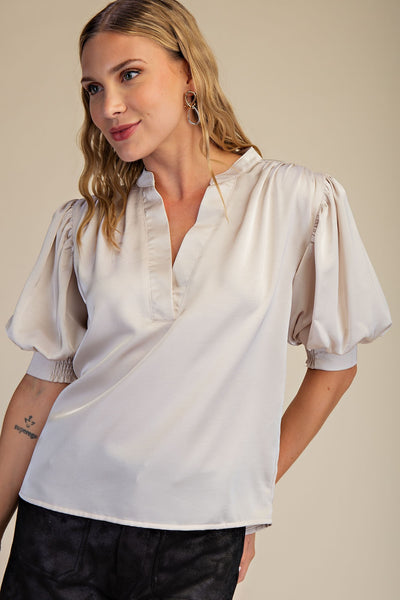 Charlie V-Neck Puff Sleeve Satin Top