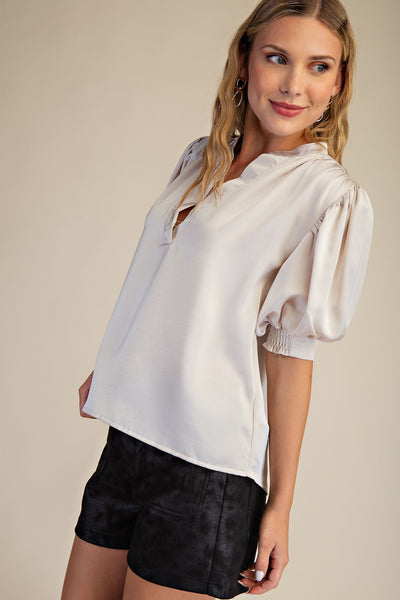 Charlie V-Neck Puff Sleeve Satin Top