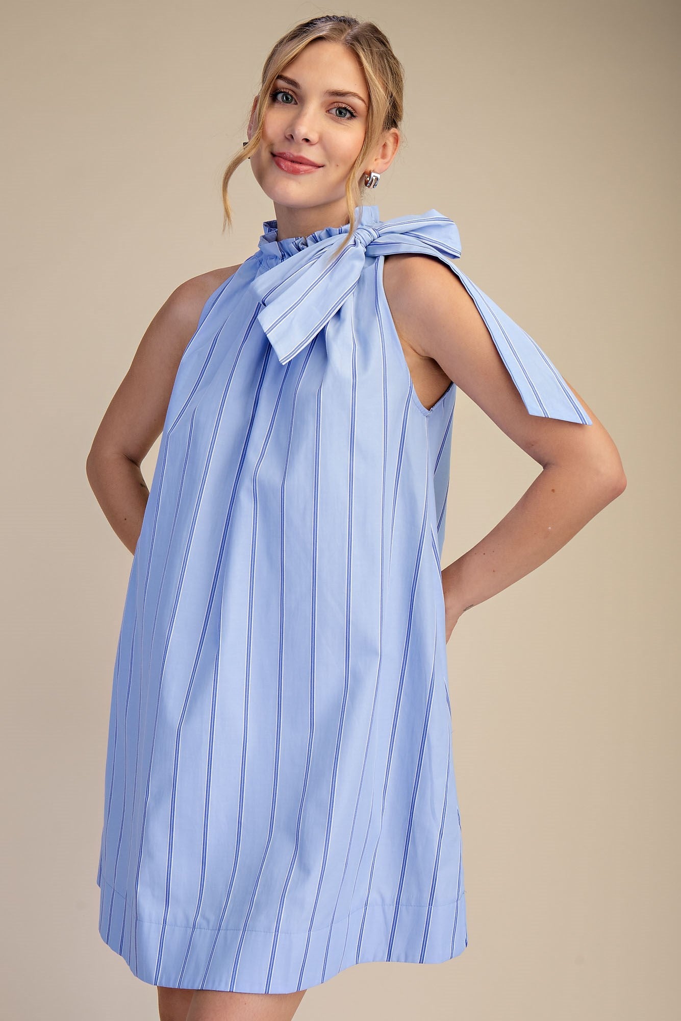 Indy Round Neck Tie Sleeveless Mini Dress