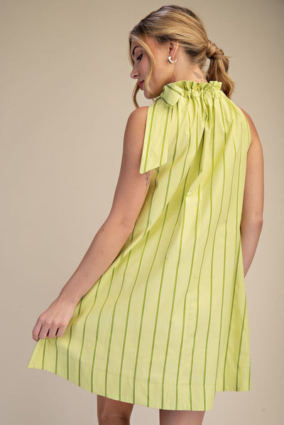 Casey Blue Striped Neck Tie Sleeveless Mini Dress