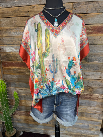 Cactus Floral Poncho Blouse