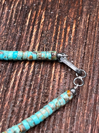 Agatha Turquoise Cylinder Necklace With Graduated Navajo Pearl Center - 18"