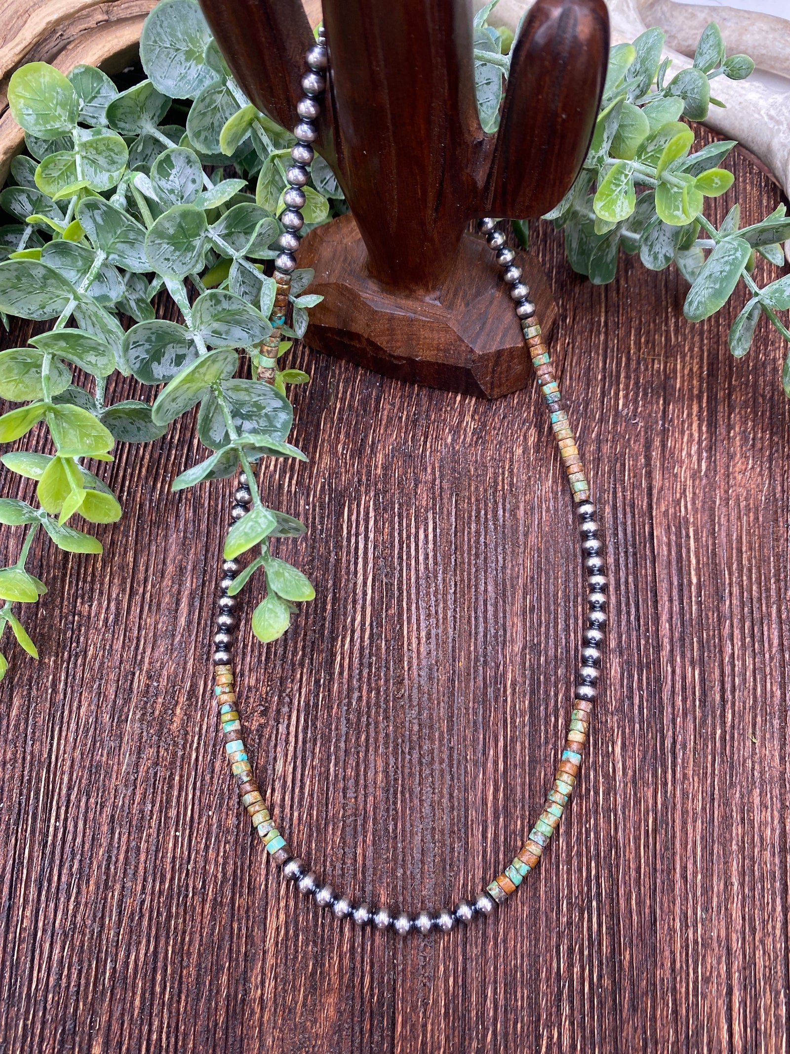 Livery Turquoise Heishi & 5mm Sterling Necklace - 18"