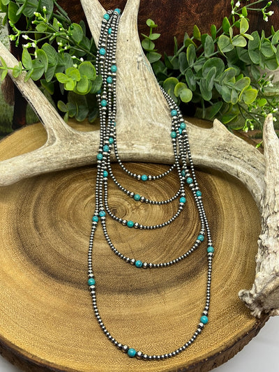 Noel Sterling 3-6mm Navajo & Turquoise Bead Necklace