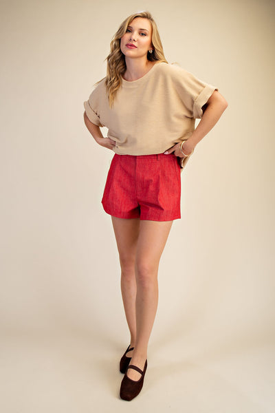 Tilly High Waist Shorts-RED