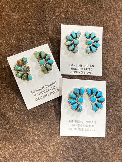 Candleridge Turquoise Round Center Half Circle Cluster Post Earrings - .8"