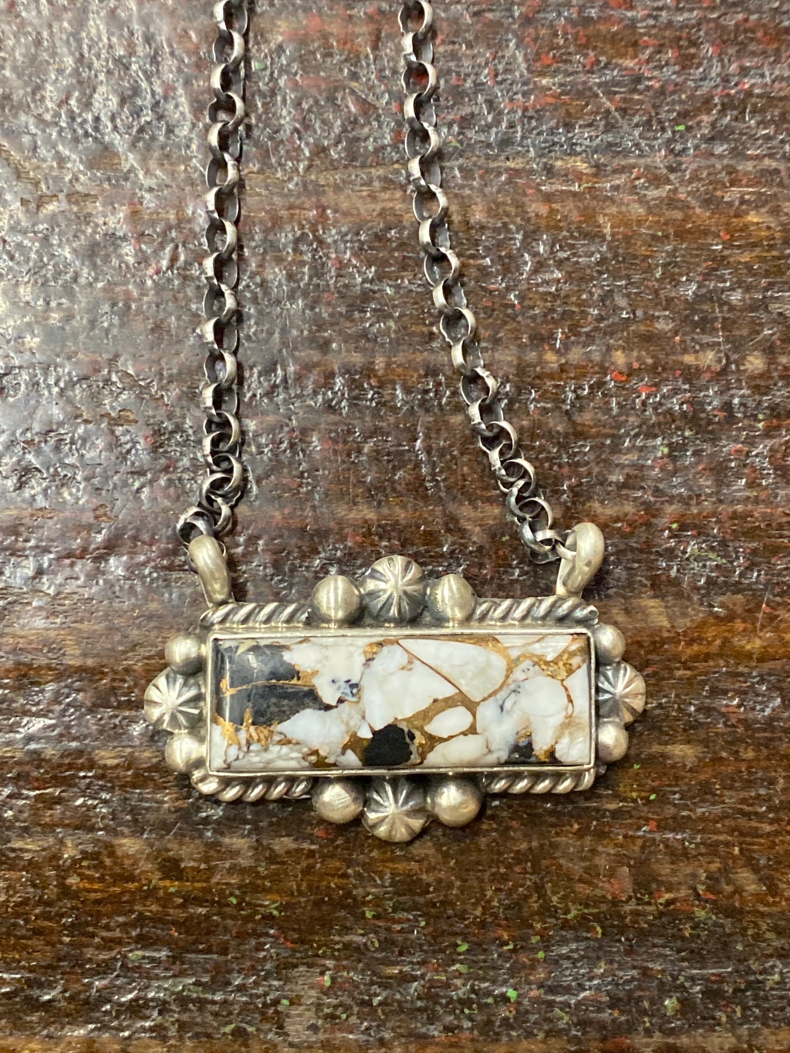 Midland Burst Surround Sterling White Buffalo Bronze Mix Bar Necklace - 16"