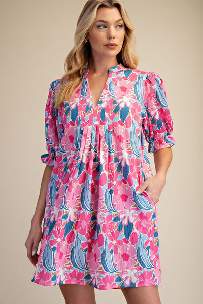 Bailey Puff Sleeve Floral Pattern Mini Dress