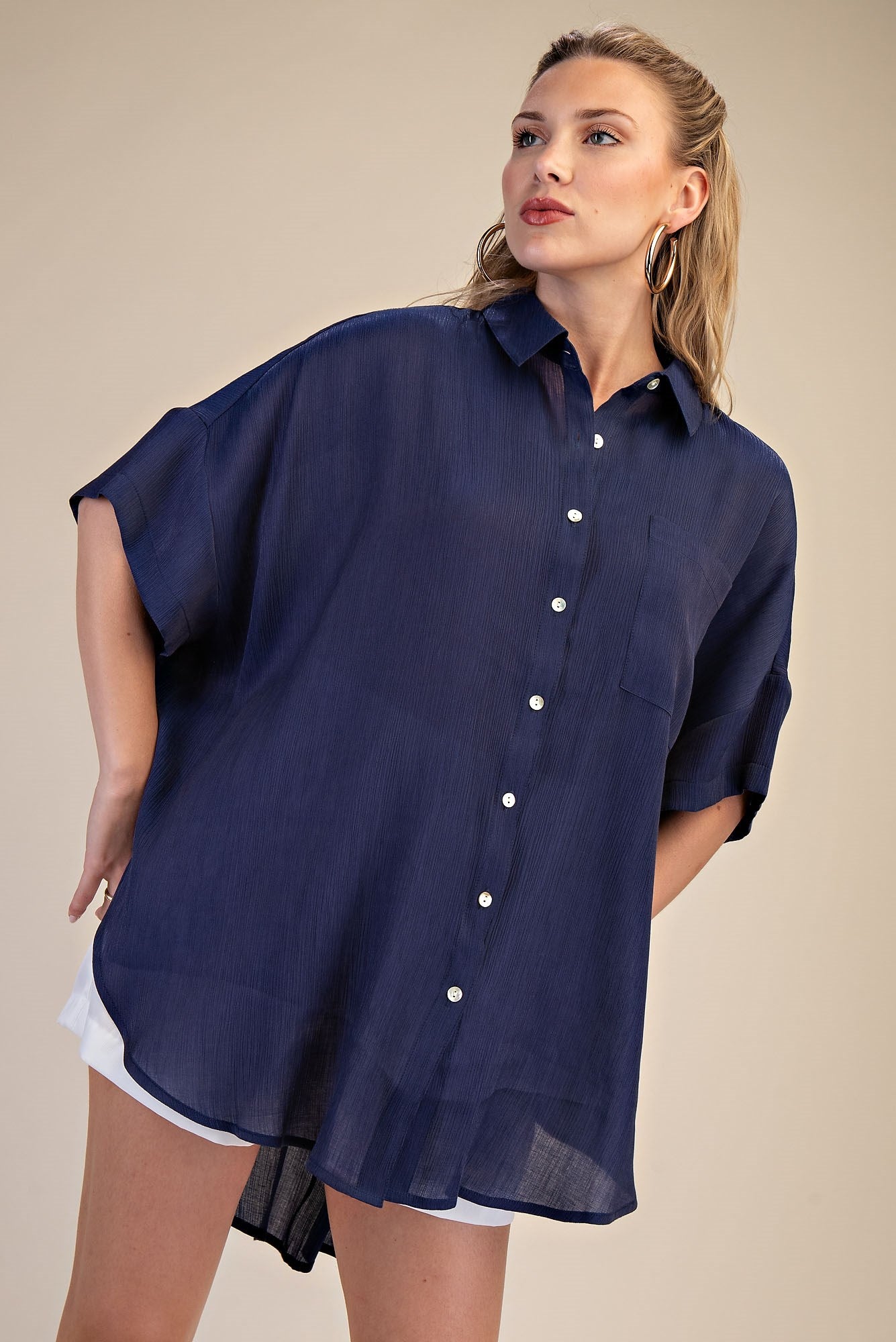 Shelli Oversize Collar Button Up Top