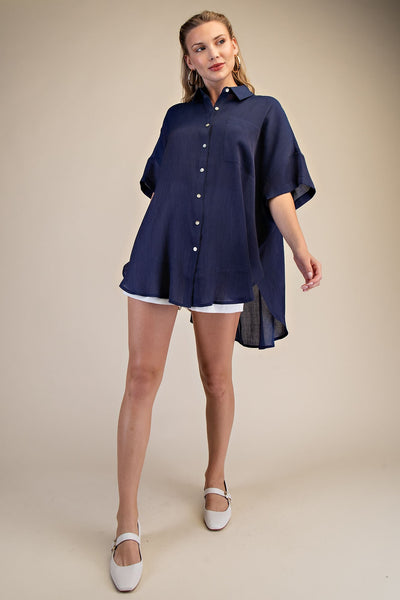 Shelli Oversize Collar Button Up Top