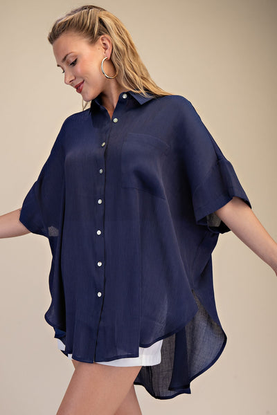Shelli Oversize Collar Button Up Top