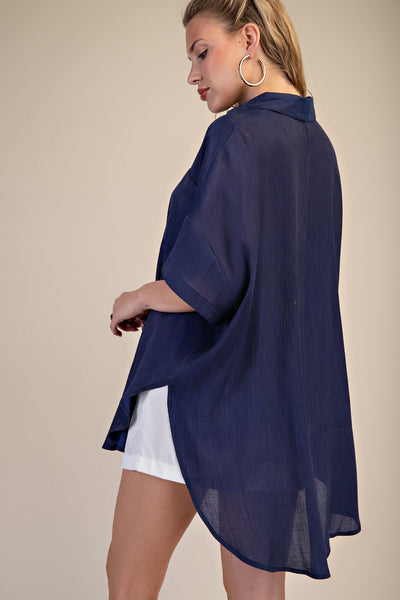 Shelli Oversize Collar Button Up Top