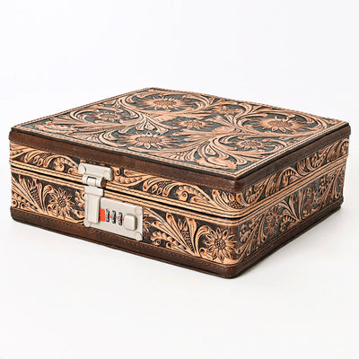 Brown Tooled Leather Jewelry Box