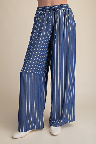 Cali High Waist Elastic Band Stripe Wide Pants