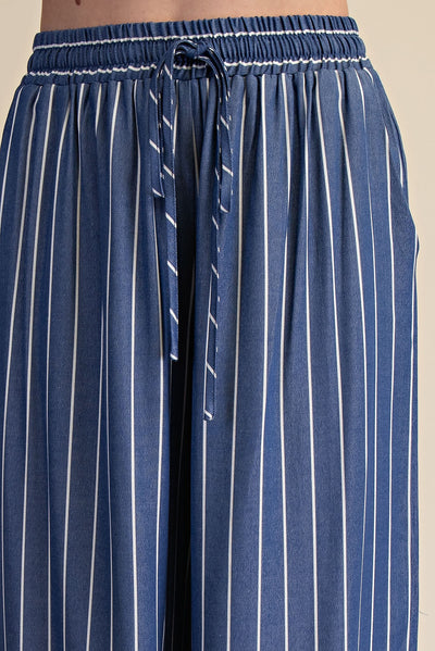 Cali High Waist Elastic Band Stripe Wide Pants