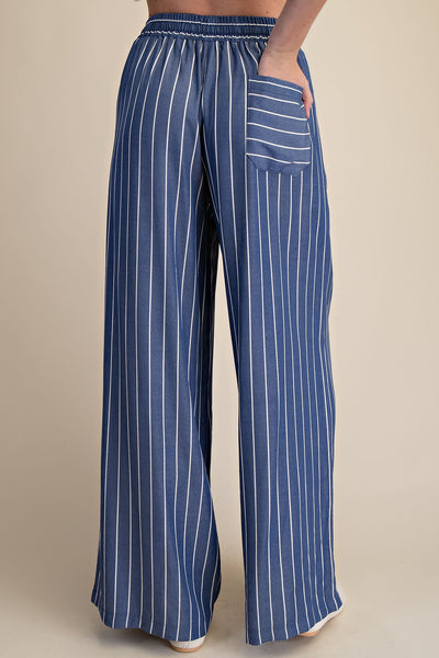 Cali High Waist Elastic Band Stripe Wide Pants