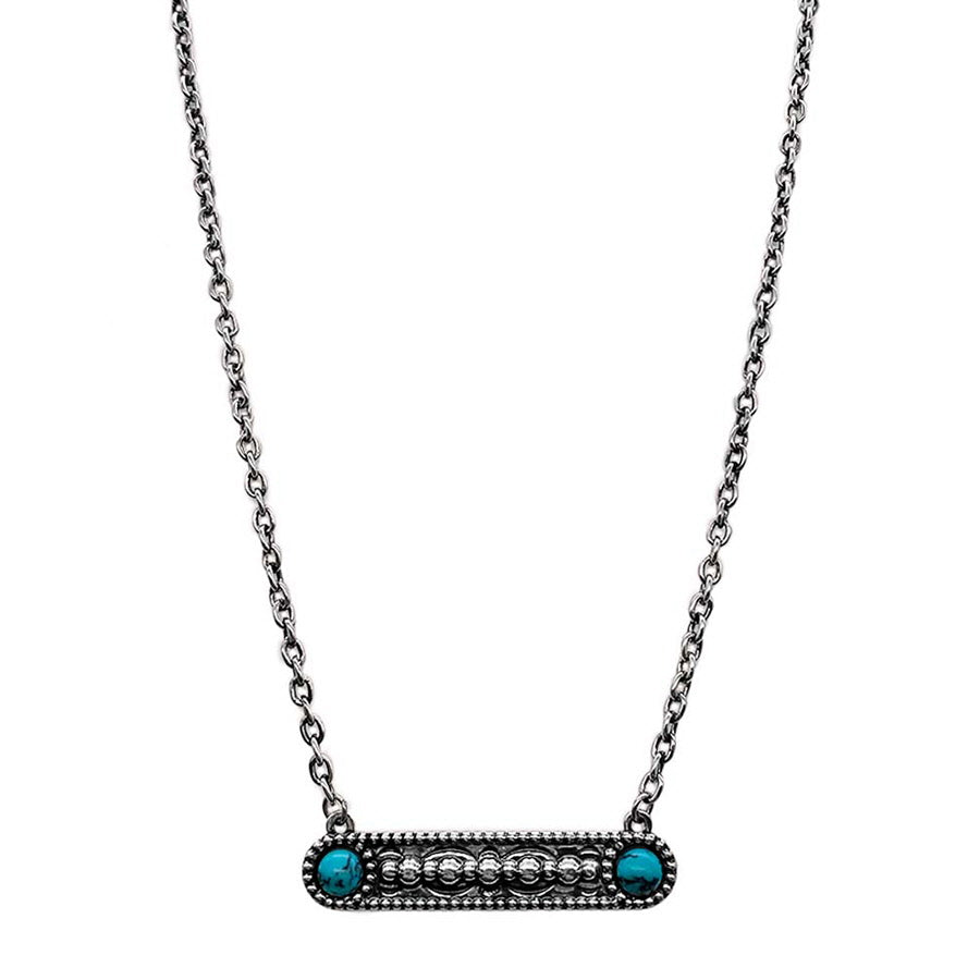 Bailey Fashion Silver Bar Link Chain With Stone Ends - Turquoise