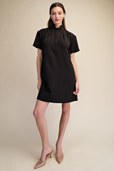 Lila Stand Collar Short Sleeve Shift Mini Dress