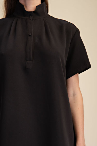 Lila Stand Collar Short Sleeve Shift Mini Dress