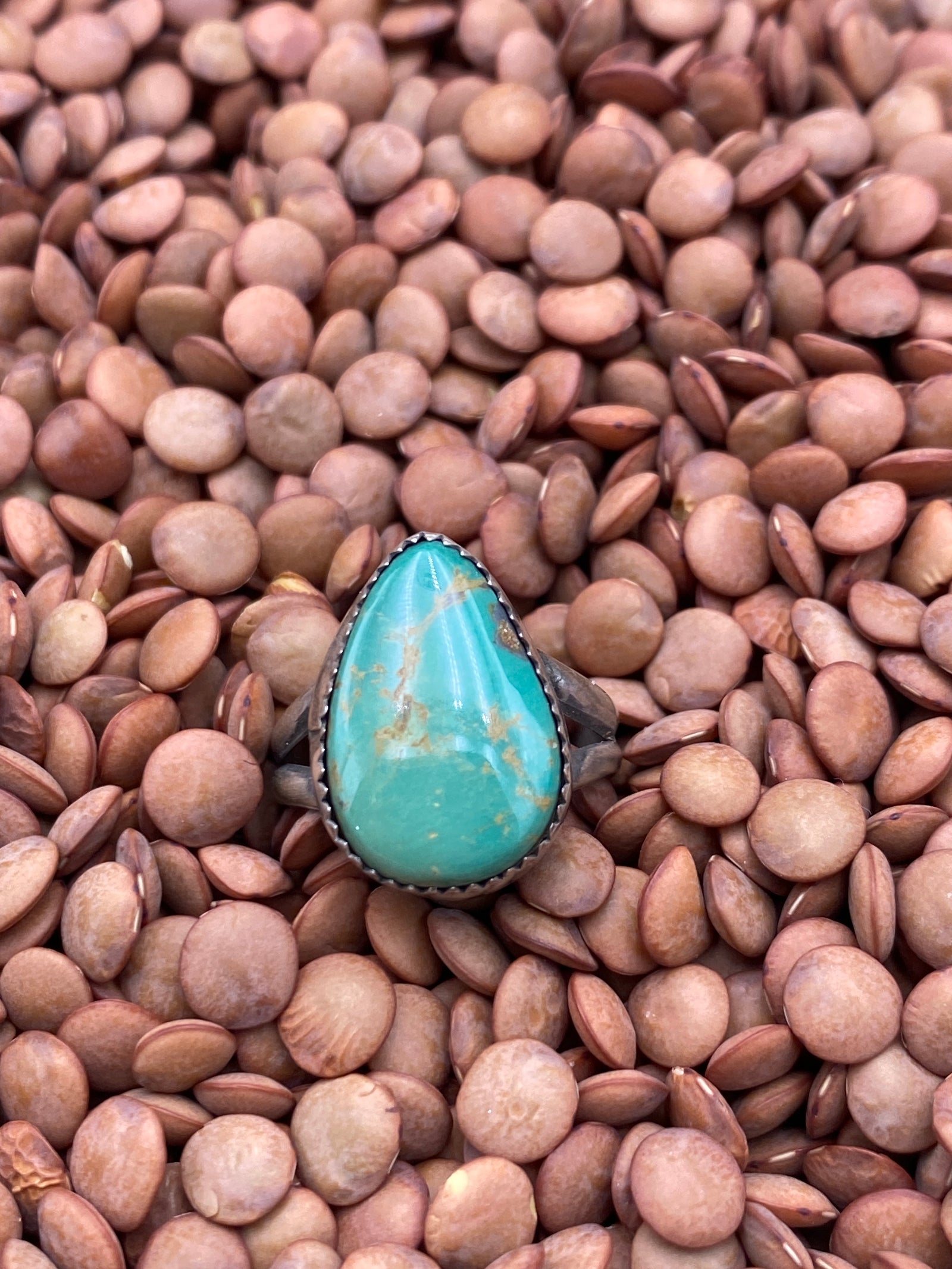 Condor Sterling Double Band Saw Edge Turquoise Teardrop Ring - size 6.5