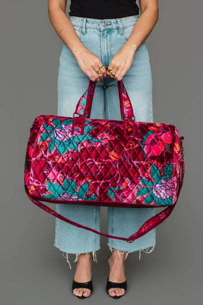 Burgundy & Multicolored Floral Duffel