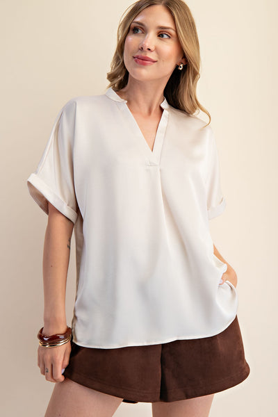 Jenny V Neck Cuff Sleeve Top