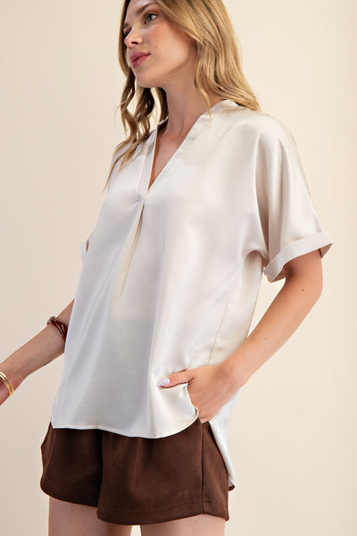 Jenny V Neck Cuff Sleeve Top
