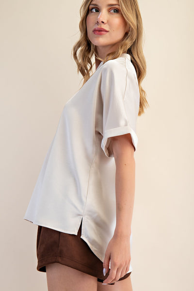 Jenny V Neck Cuff Sleeve Top