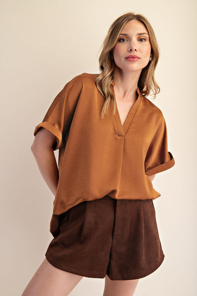 Jenny V Neck Cuff Sleeve Top