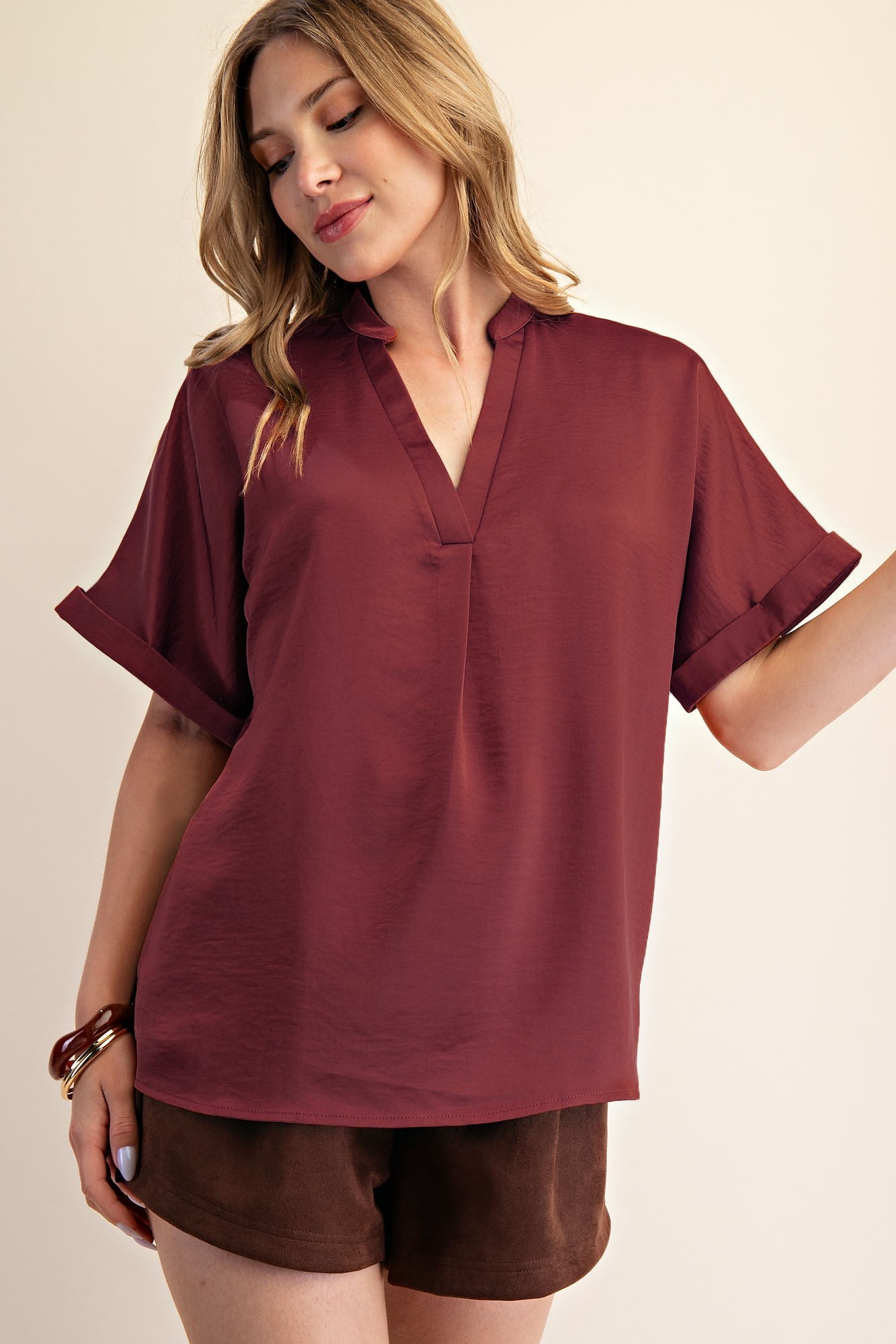 Jenny V Neck Cuff Sleeve Top