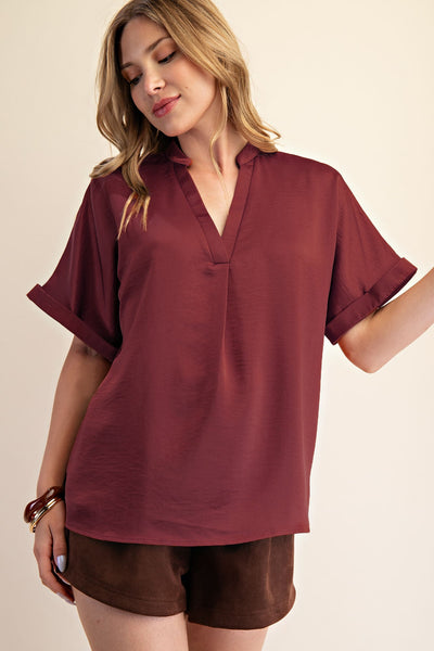 Jenny V Neck Cuff Sleeve Top