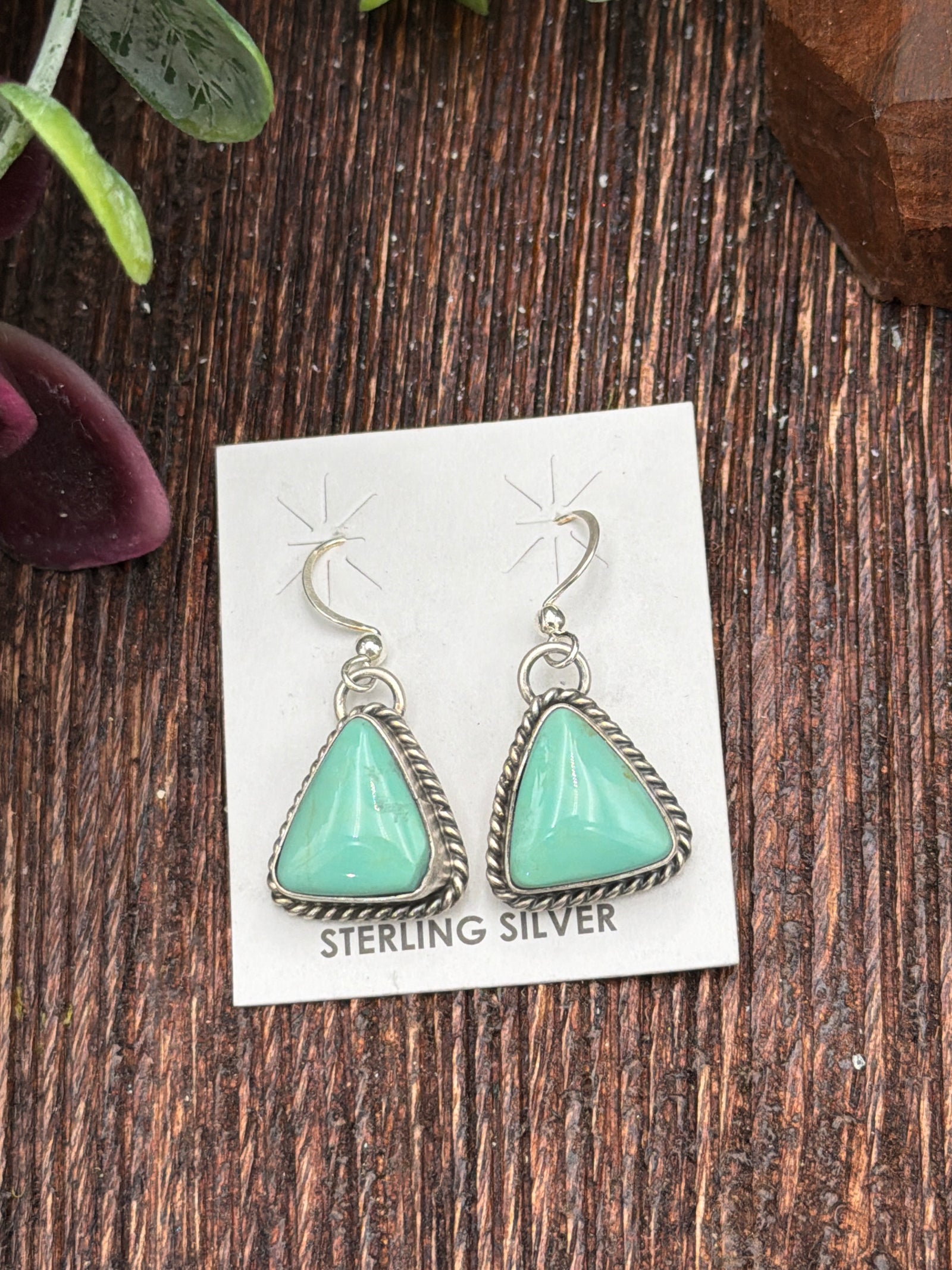 Caden Sterling Roped Turquoise Triangle Fish Hook Earrings