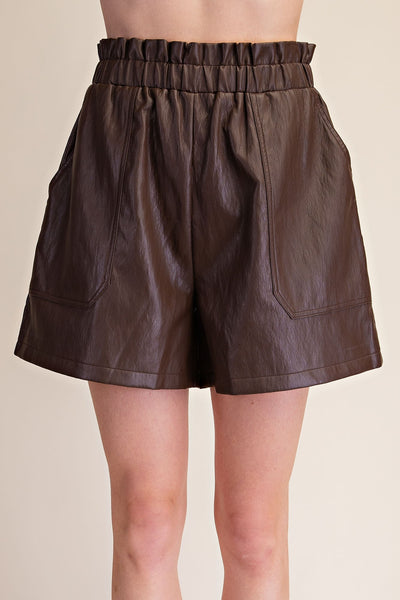 Janice Paper Bag Waist Vegan Leather Shorts