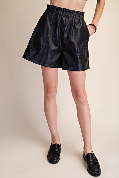 Janice Paper Bag Waist Vegan Leather Shorts