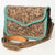 Brown Leather Tooled Hand Bag with Turquoise Braided Edge