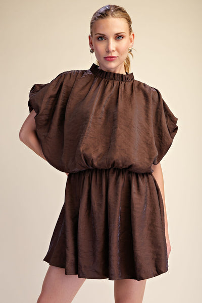 Norah Puff Sleeve Ruffle Neck Mini Dress D930