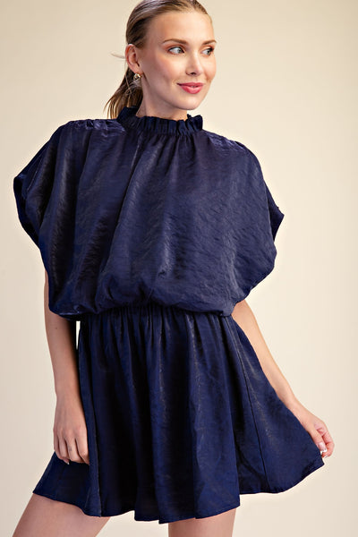 Norah Puff Sleeve Ruffle Neck Mini Dress D930