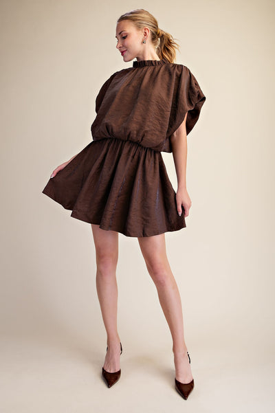 Norah Puff Sleeve Ruffle Neck Mini Dress D930