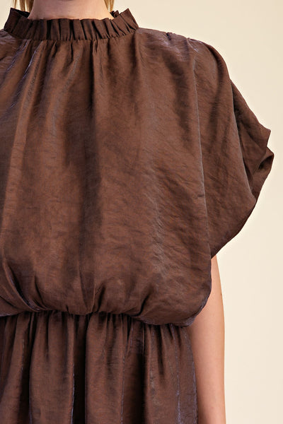 Norah Puff Sleeve Ruffle Neck Mini Dress D930