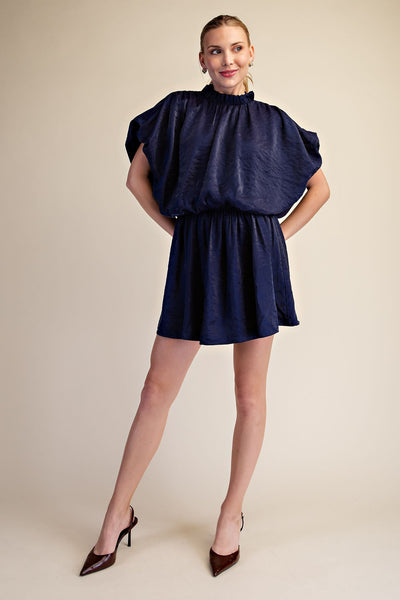 Norah Puff Sleeve Ruffle Neck Mini Dress D930