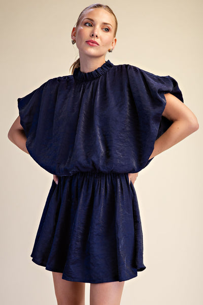 Norah Puff Sleeve Ruffle Neck Mini Dress D930