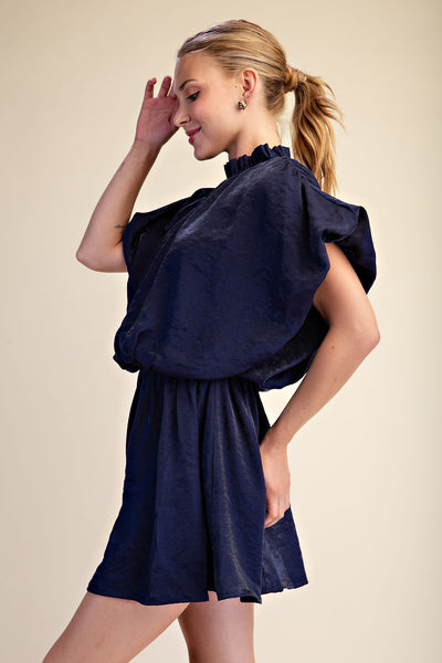 Norah Puff Sleeve Ruffle Neck Mini Dress D930