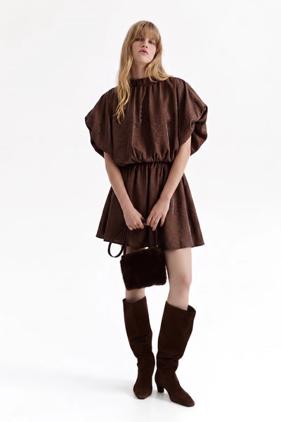 Norah Puff Sleeve Ruffle Neck Mini Dress D930