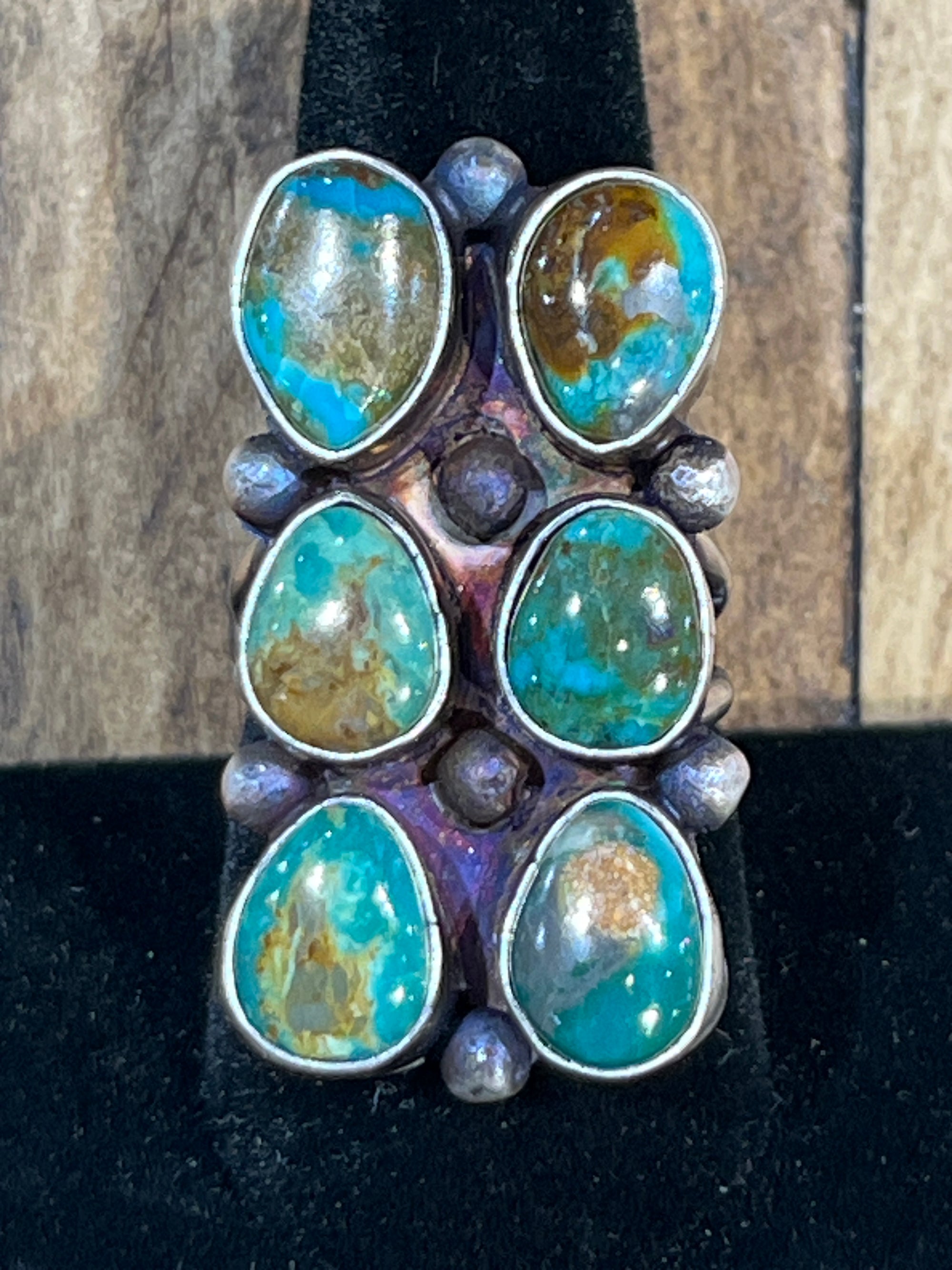 Josephine Stacked Turquoise Sterling Ring - size 8.5