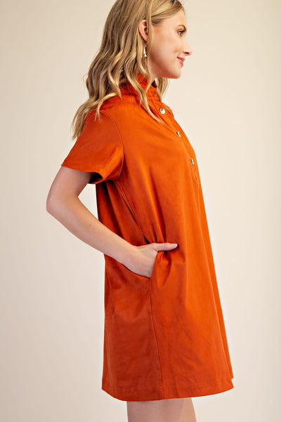 Olivia High Neck Button Down Mini Dress D8568 - Rust