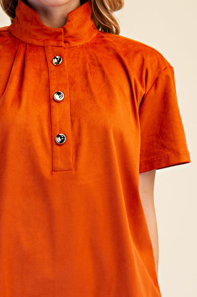 Olivia High Neck Button Down Mini Dress D8568 - Rust