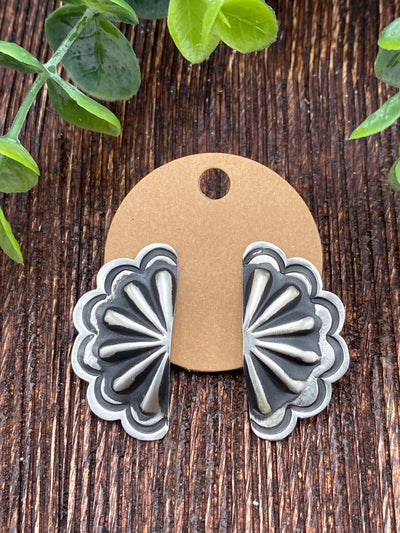 Betty Sue Sterling Half Concho Earring - 1.4"